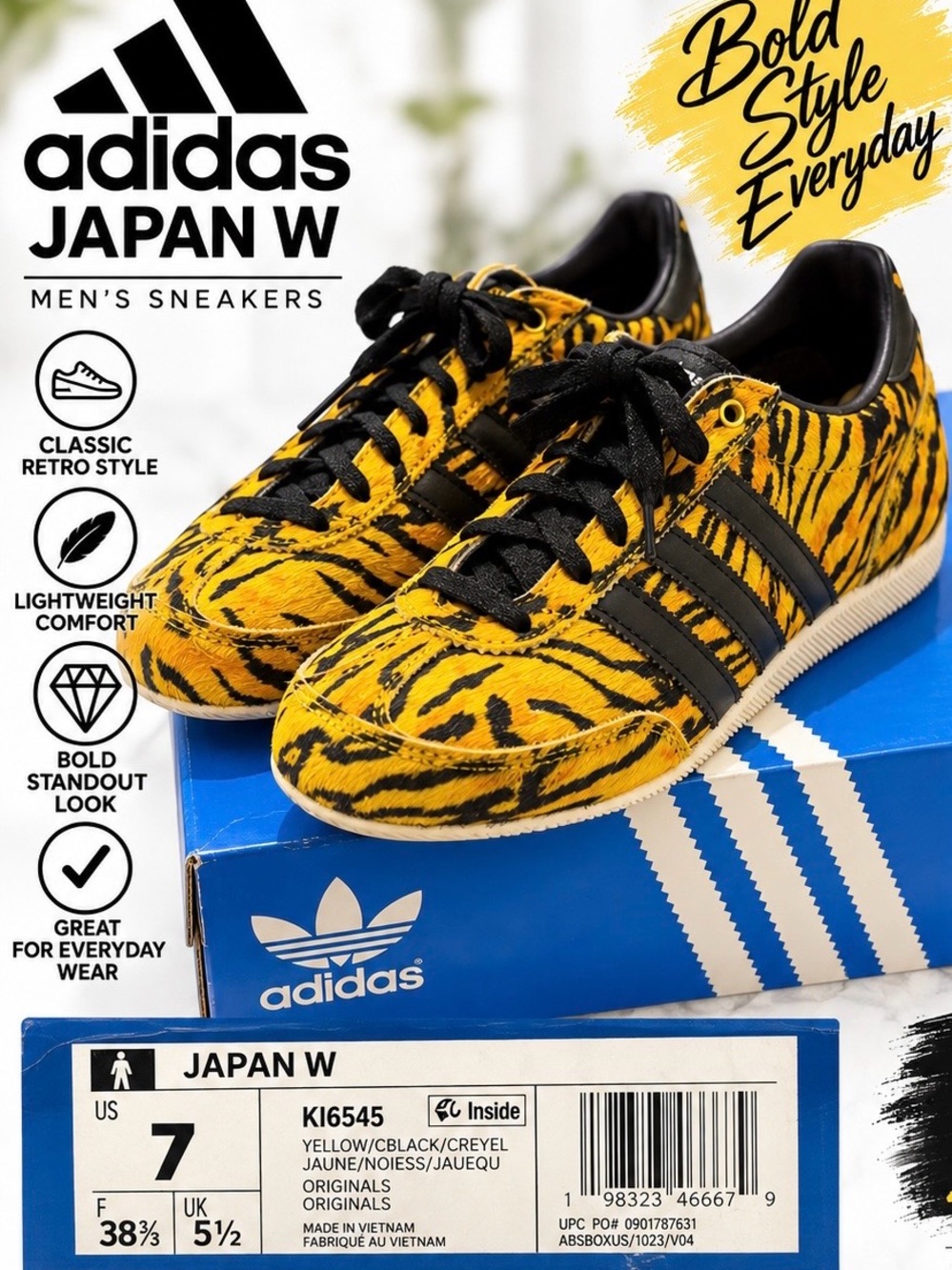adidas Japan W Yellow & Black Tiger-Print Men's Sneakers